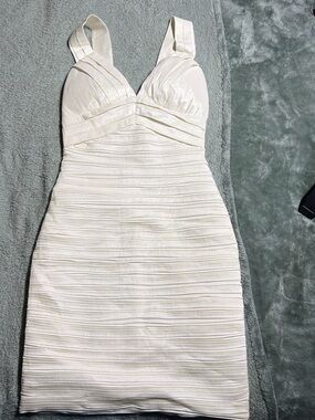 Cream Textured Mini Bodycon Dress with Structured Bust